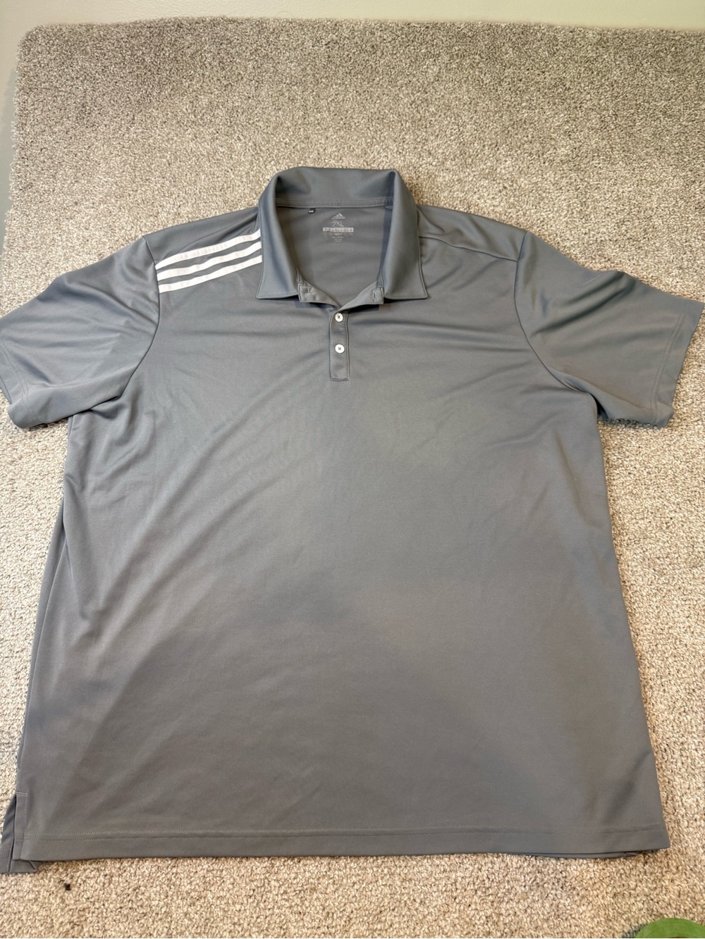 Adidas Men's Gray Polo with White Shoulder Stripes